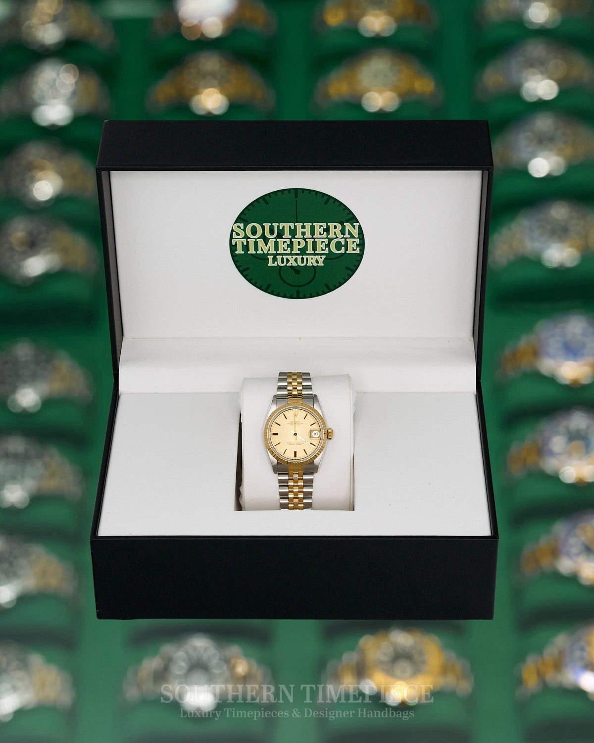 31mm Rolex Datejust with a Custom Mother of Pearl Diamond Dial in 18kt Yellow Gold and Stainless on Jubilee (Ref: 68273)(Year: 1984)(SKU: 9771962)