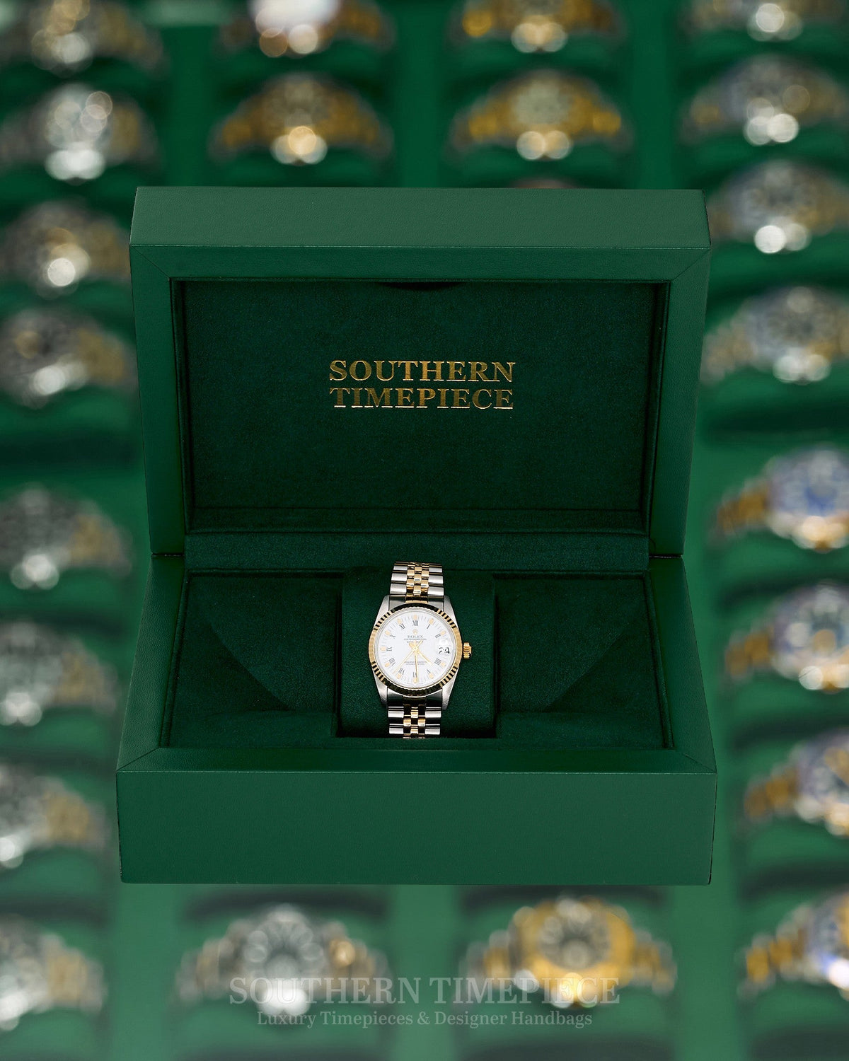 31mm Rolex Datejust with White Roman Buckley Dial in 18kt Yellow Gold and Stainless on Jubilee (Ref: 68273)(Year: 1991)