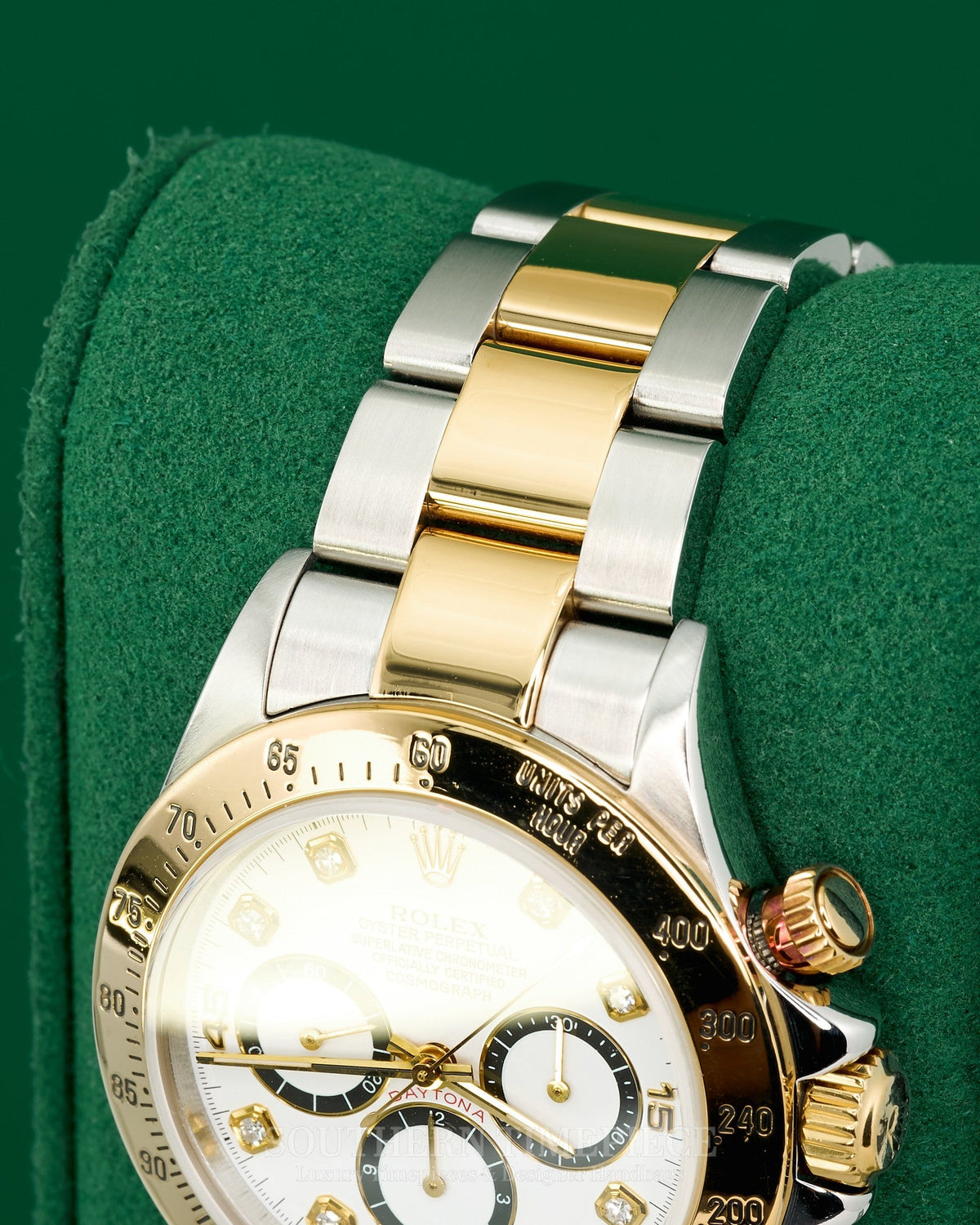 40mm Rolex Daytona with Rare Factory White Diamond Dial/Black Sub-Dials in 18kt Yellow Gold and Stainless (Ref: 16523)(Year: 1999)(Box & Appraisal)