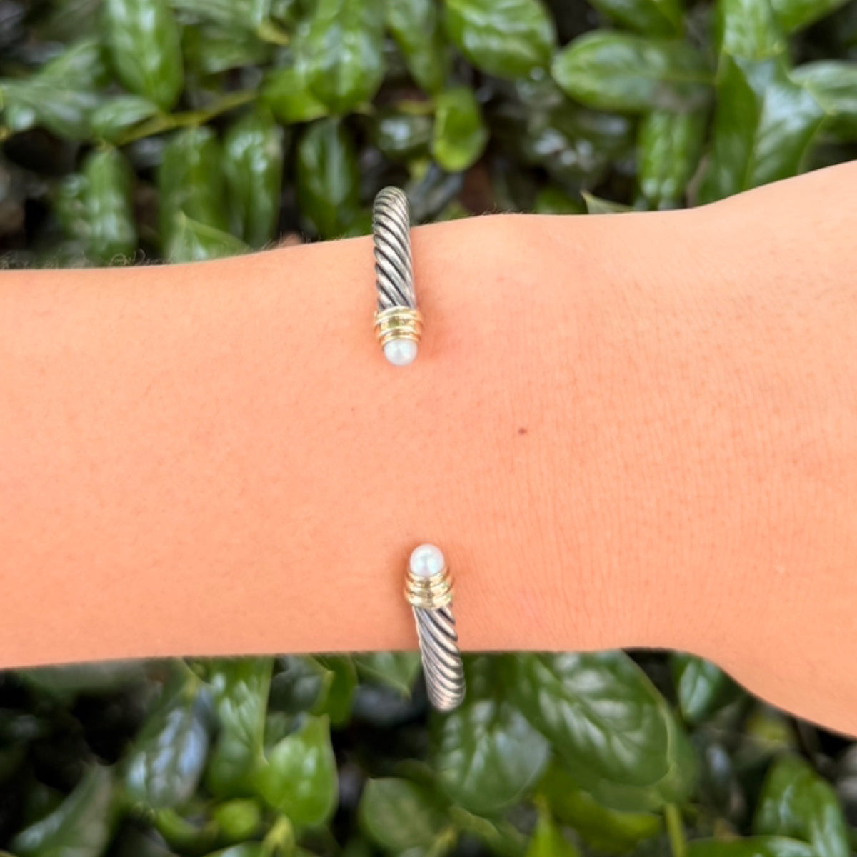 David Yurman Classic Cable Bracelet - 5mm Sterling Silver with 14k Yellow Gold & Pearls