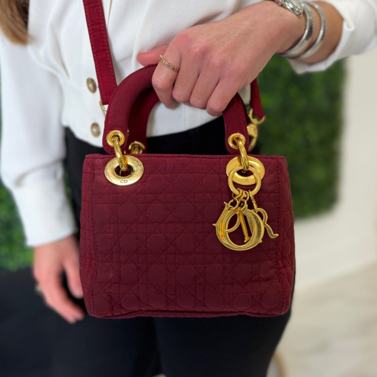Christian Dior Mini Lady Dior w/ Strap - Red Cannage Nylon