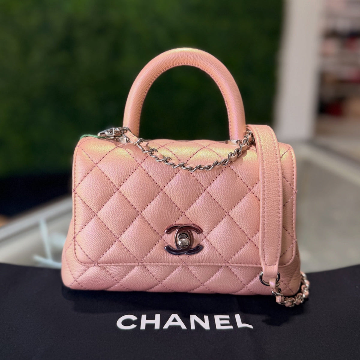 Chanel Mini Coco Top Handle Bag - Pink Iridescent Caviar Leather (2021)