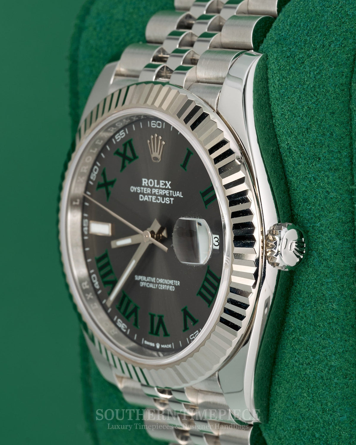 41mm Rolex Datejust "Wimbledon" in 18kt White Gold and Oystersteel on Jubilee (Ref: 126334)(Year: 2024)(Box & Papers)