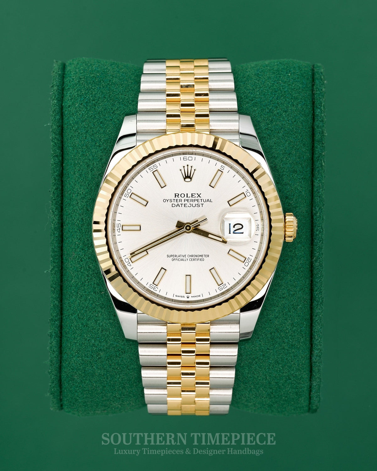 41mm Rolex Datejust with Silver Stick Dial in 18kt Yellow Gold and Stainless on Jubilee (Ref: 126333)(Year: 2016+)(Box & Appraisal)