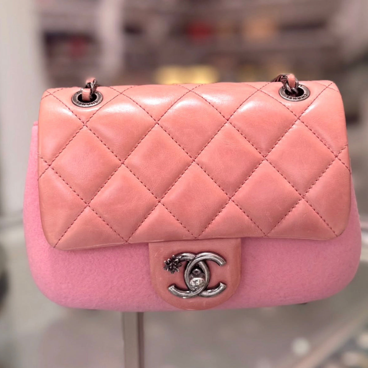 Chanel Paris-Salzburg Mini Flap Bag - Pink Felt & Quilted Calfskin Leather (2015-2016)