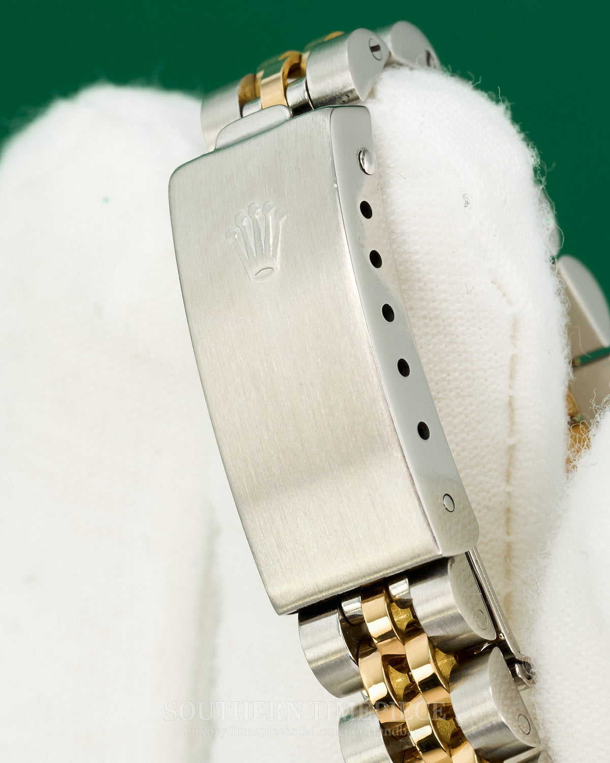 26mm Rolex Datejust with Custom Pistachio Diamond Dial and Diamond Bezel in 18kt Yellow Gold and Stainless (Ref: 69173)(Year: 1984)