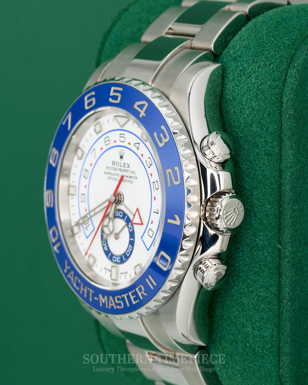 44mm Rolex Yacht-Master II in Stainless Steel with Blue Bezel and White Dial on Oyster (Ref: 116680)(Year: 2020)(Box & Papers)