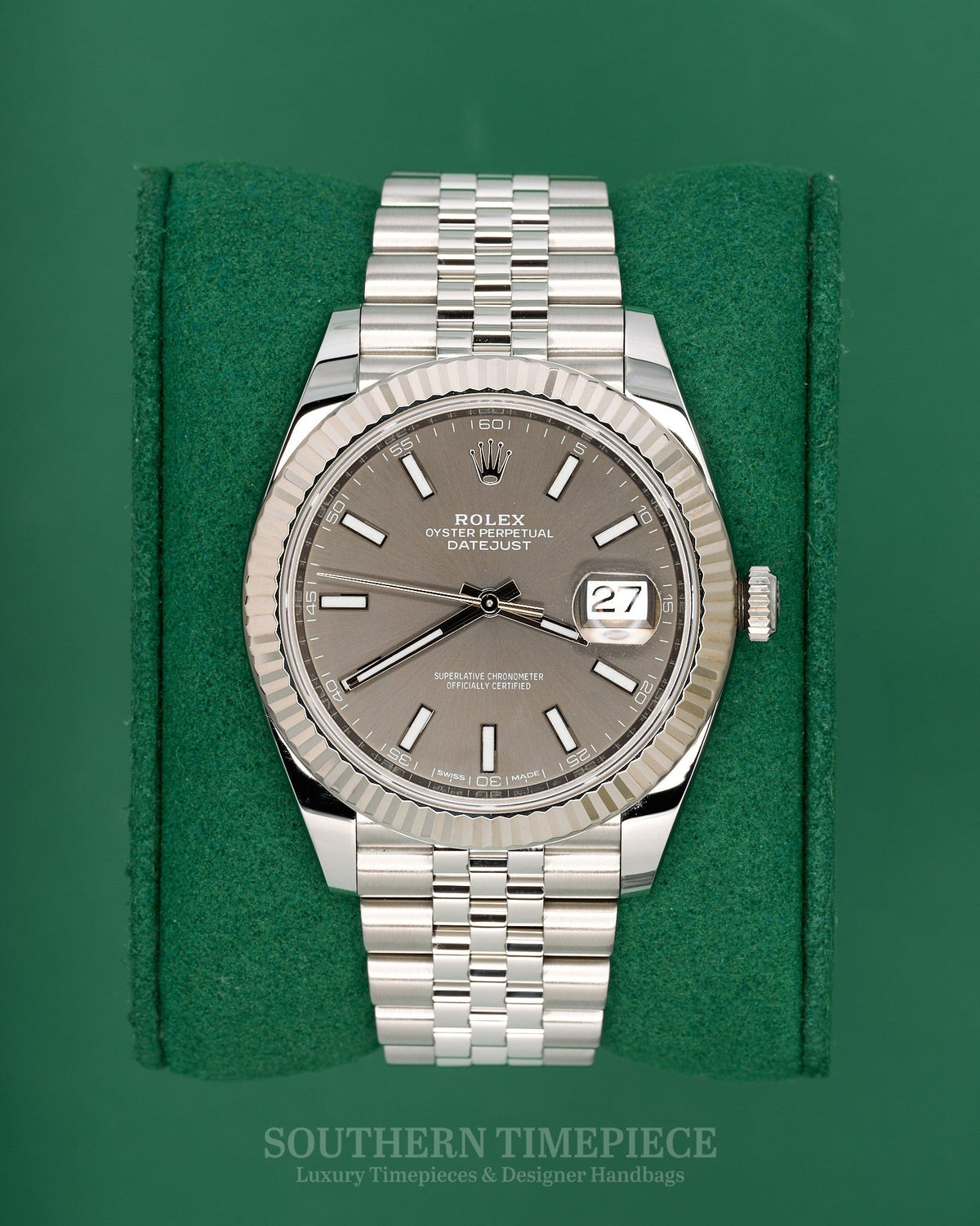 41mm Rolex Datejust with Rhodium Stick Dial in 18kt White Gold & Oystersteel on Jubilee (Ref: 126334)(Year: 2019)(Box & Papers)