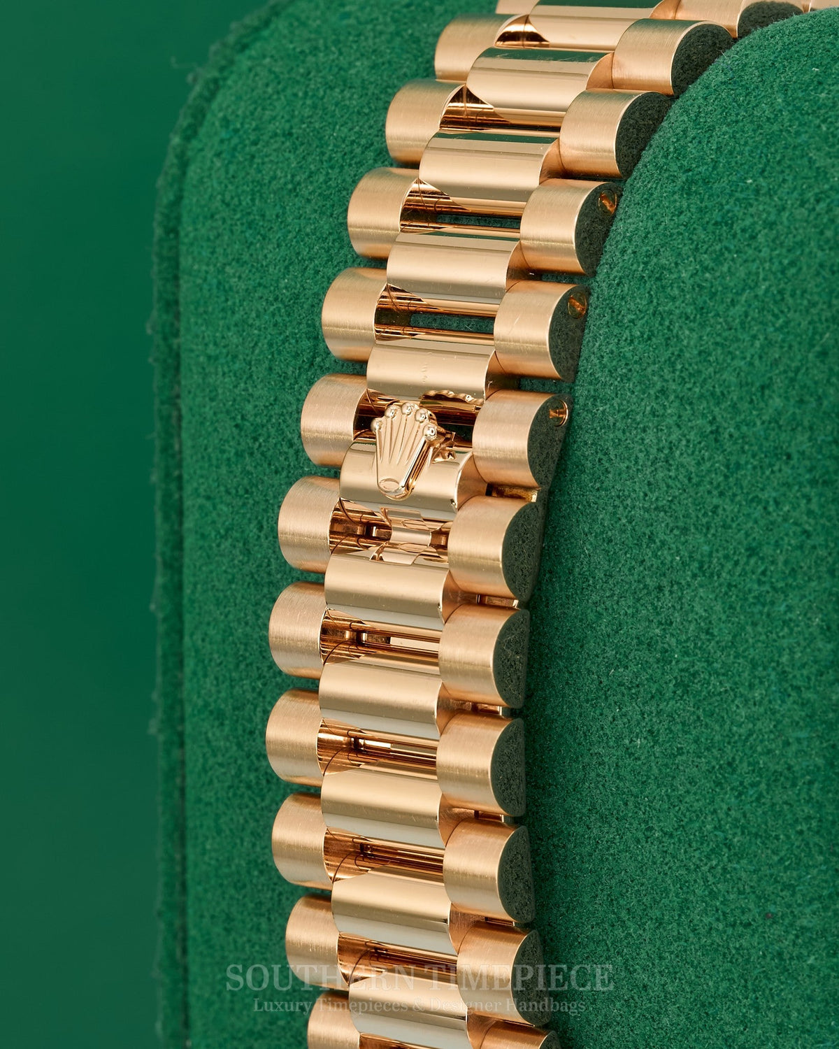 40mm Rolex Day-Date "President" with Factory Baguette Chocolate Dial and Diamond Bezel in 18kt Rose Gold (Ref: 228345RBR)(Year: 2023)(Box & Papers)