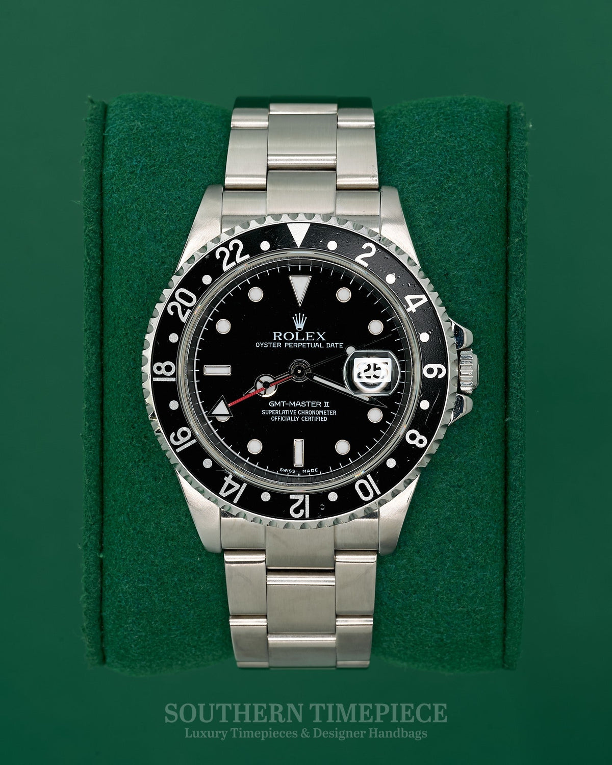40mm Rolex GMT-Master II with Black Dial and Bezel in Stainless Steel on Oyster (Ref: 16710LN)(Year: 2004)(Box & Papers)