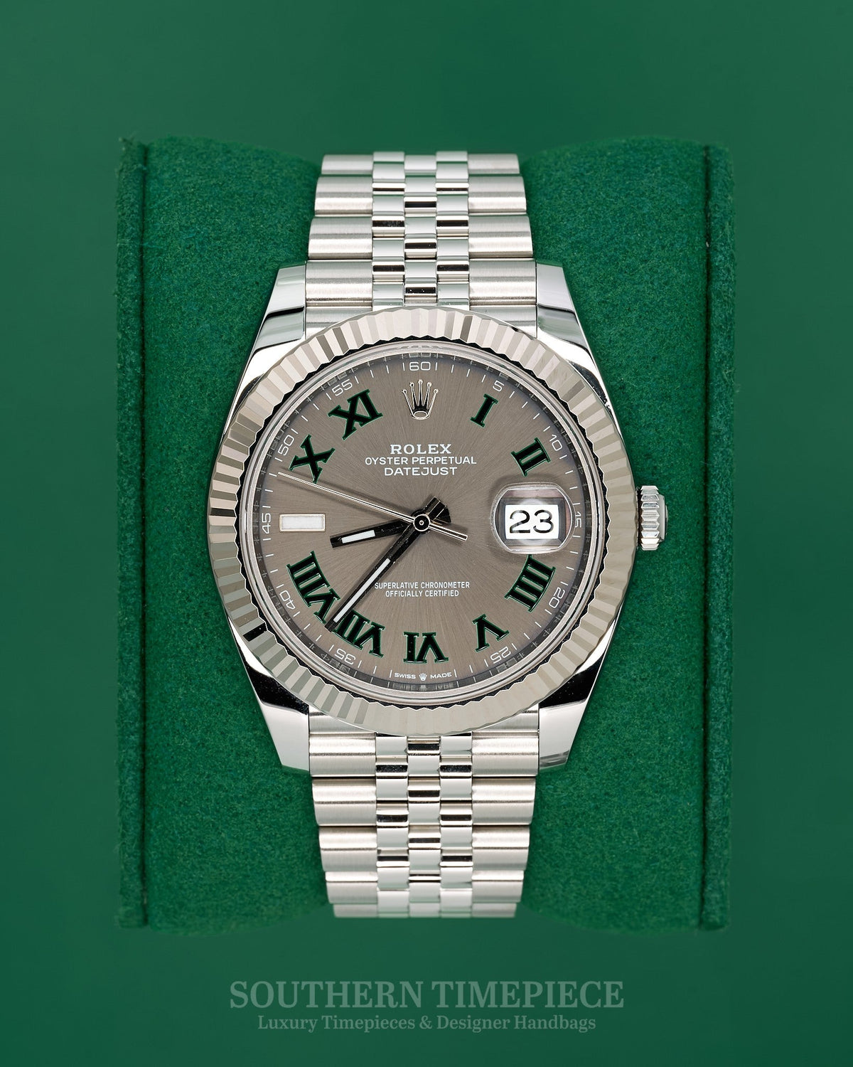 41mm Rolex Datejust "Wimbledon" in 18kt White Gold and Oystersteel on Jubilee (Ref: 126334)(Year: 2024)(Box & Papers)
