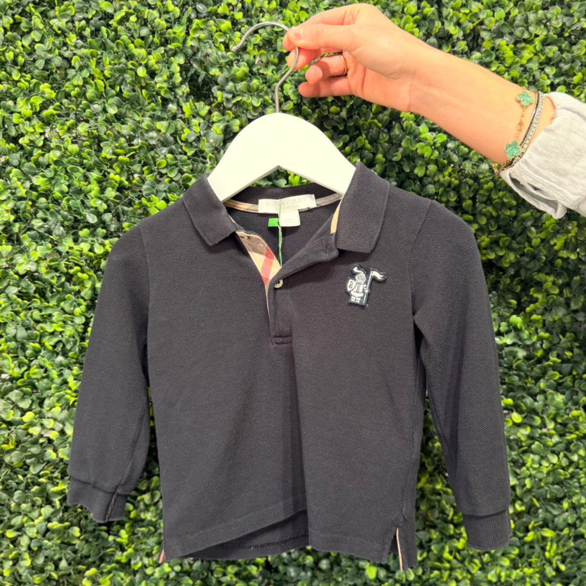 Burberry Kids Long Sleeve Polo - Navy Blue (12M)