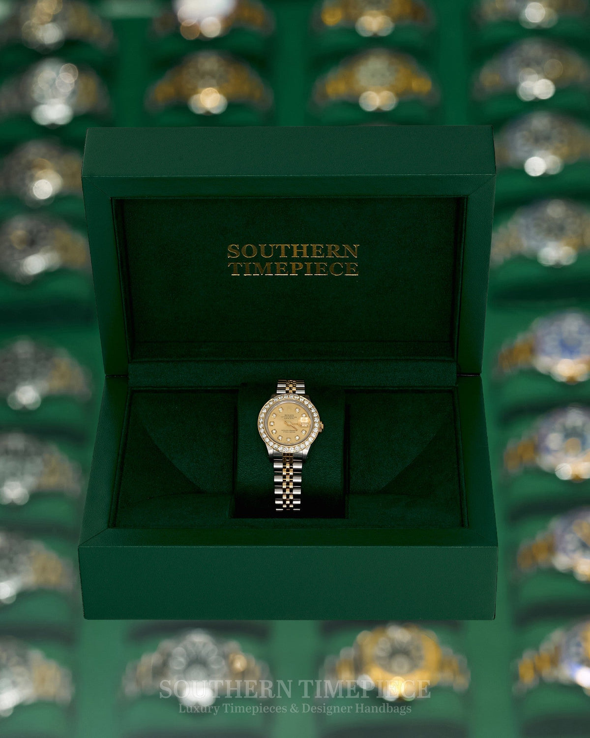 26mm Rolex Datejust with Custom Champagne Diamond Dial and Diamond Bezel in 18kt Yellow Gold and Stainless (Ref: 69173)(Year: 1991)
