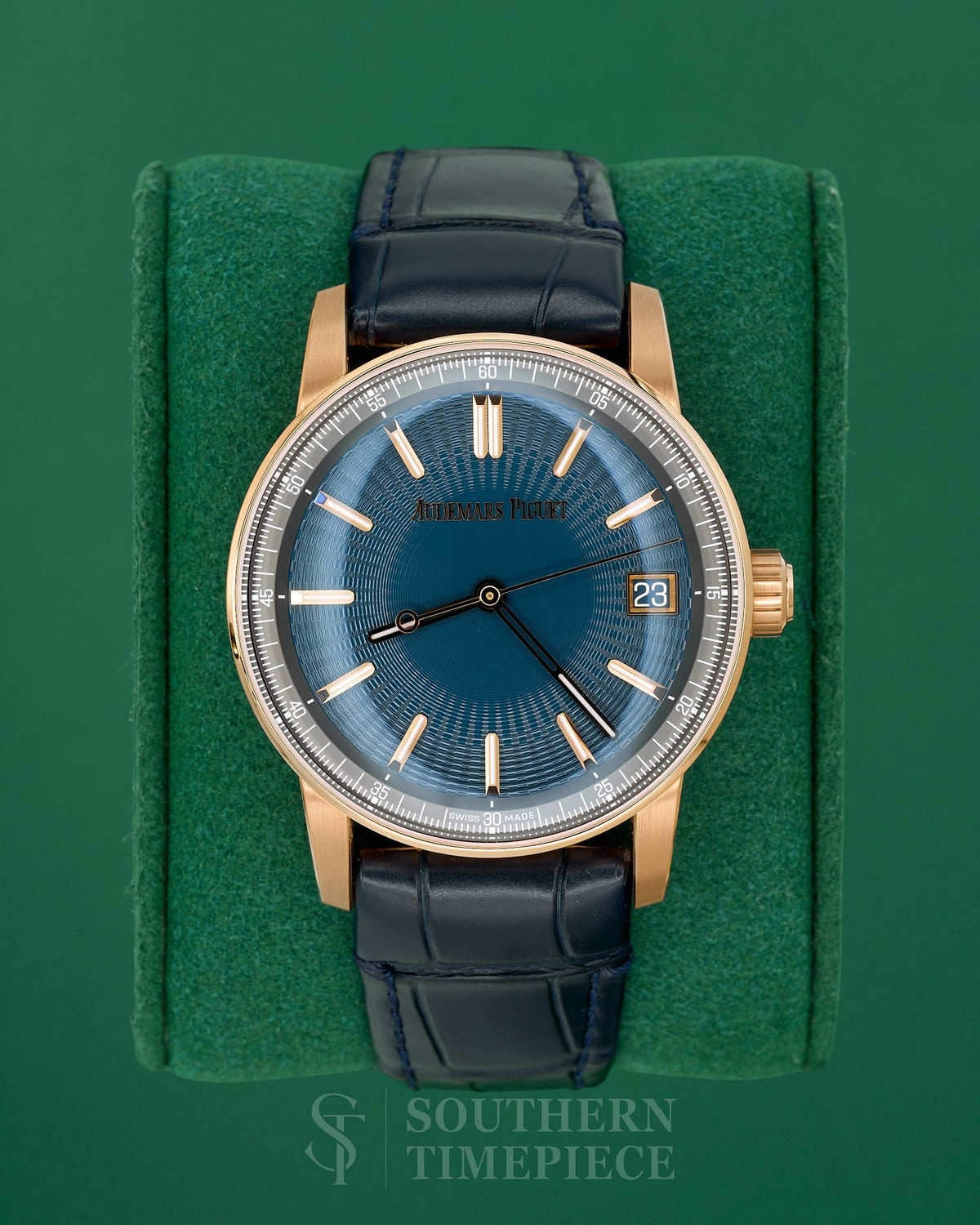 Brand New 2026 Audemars Piguet Code 11.59 Blue in Solid 18kt Rose Gold on Blue Leather (Ref: 15210OR)(Year: 2026)(Box & Papers)