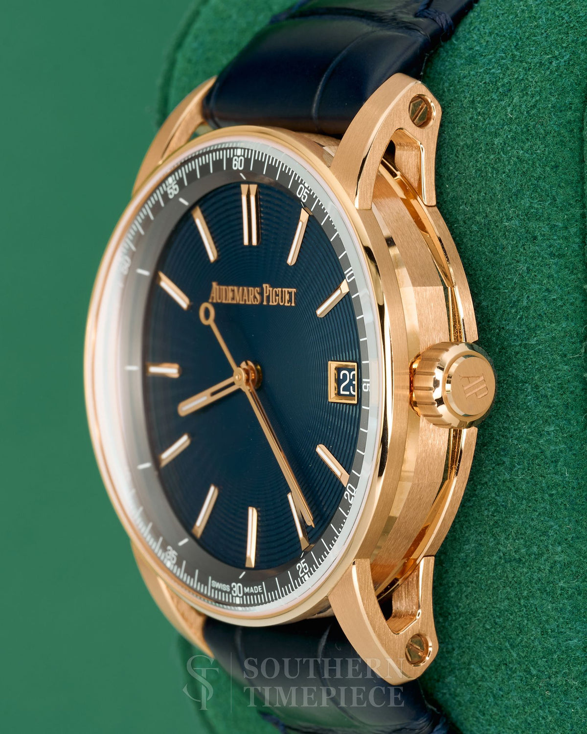 Brand New 2026 Audemars Piguet Code 11.59 Blue in Solid 18kt Rose Gold on Blue Leather (Ref: 15210OR)(Year: 2026)(Box & Papers)