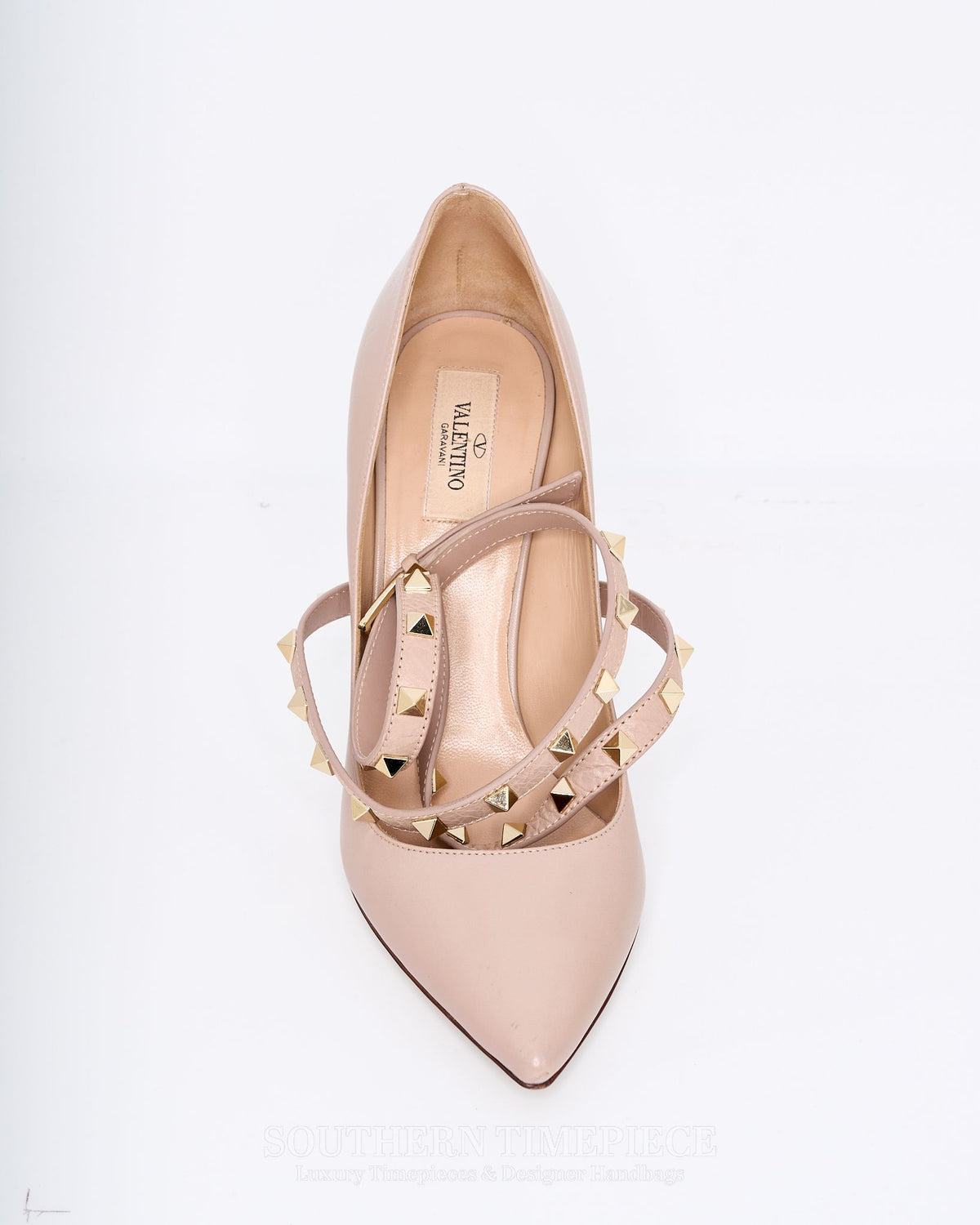 Valentino Garavino Rockstud Ankle Strap Pumps - Beige Leather (Size 40.5)