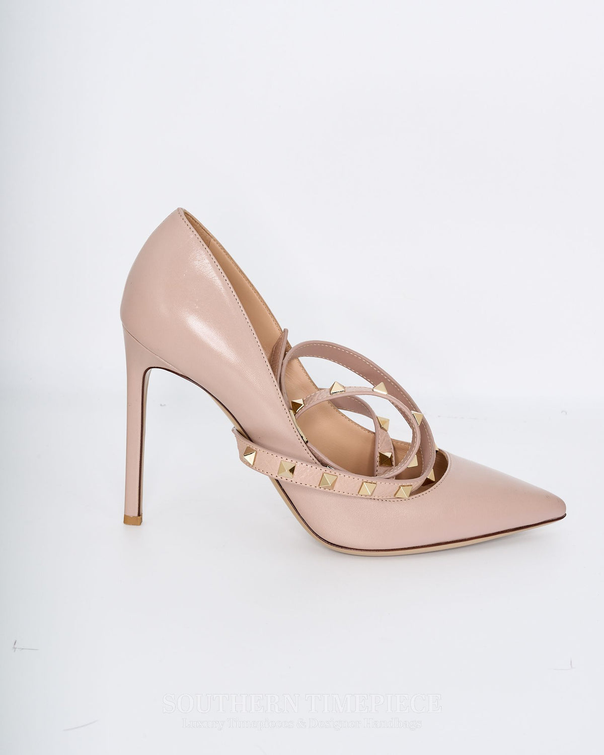 Valentino Garavino Rockstud Ankle Strap Pumps - Beige Leather (Size 40.5)