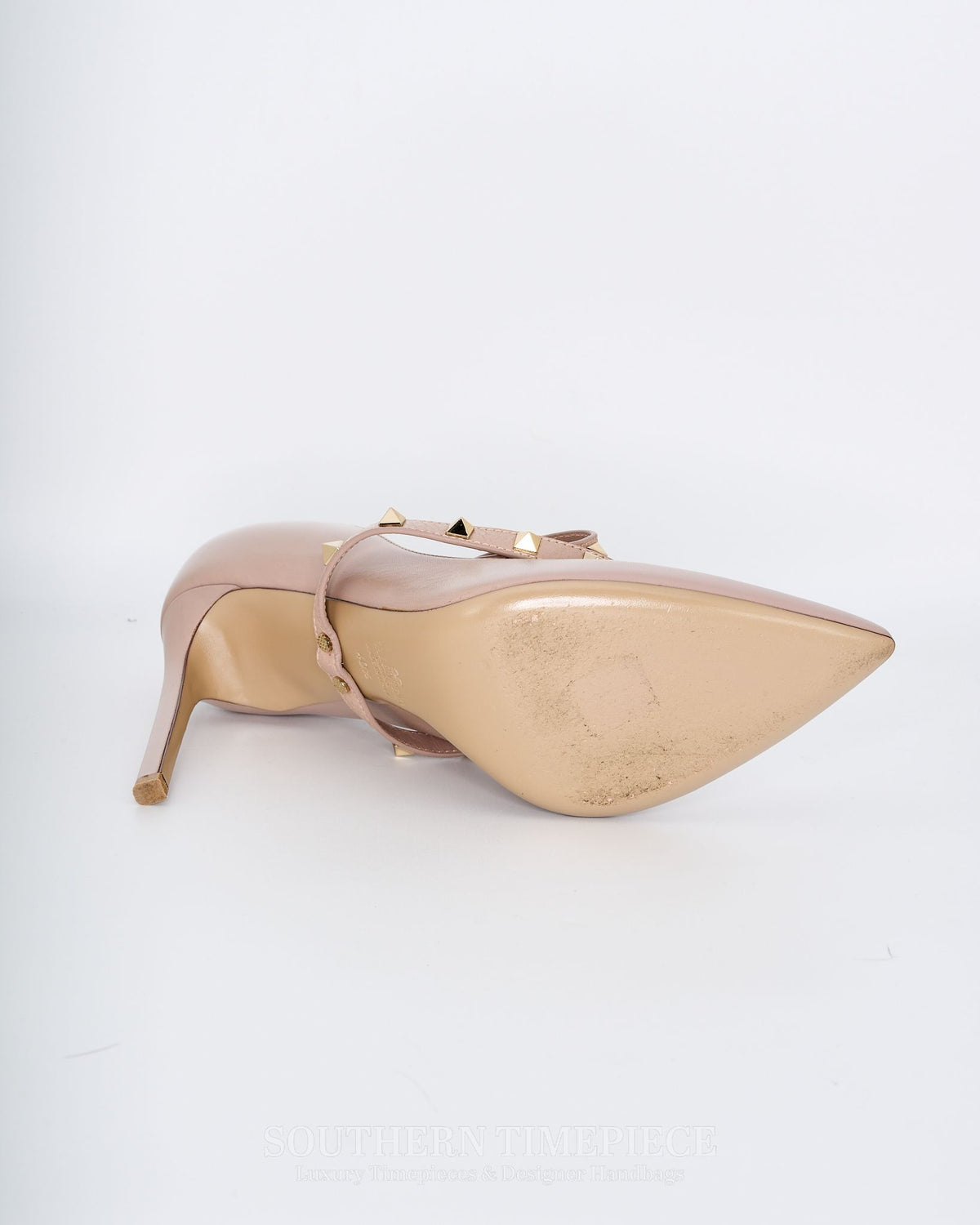 Valentino Garavino Rockstud Ankle Strap Pumps - Beige Leather (Size 40.5)
