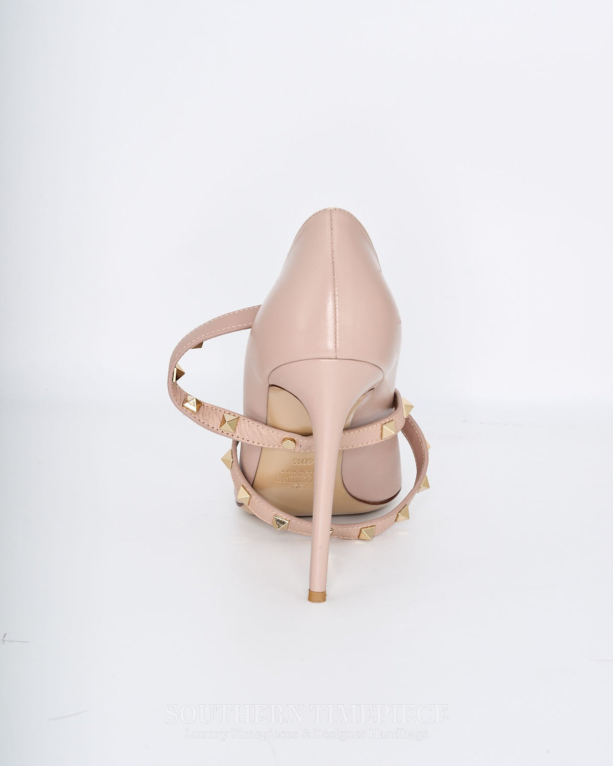 Valentino Garavino Rockstud Ankle Strap Pumps - Beige Leather (Size 40.5)