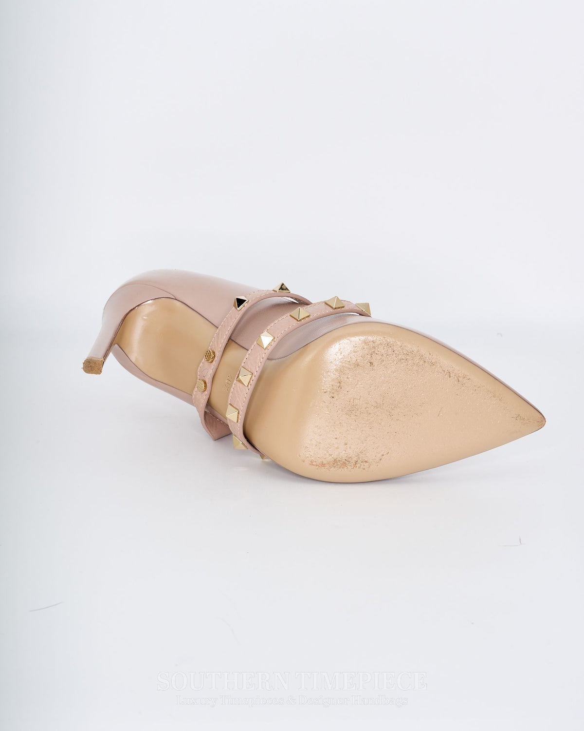 Valentino Garavino Rockstud Ankle Strap Pumps - Beige Leather (Size 40.5)