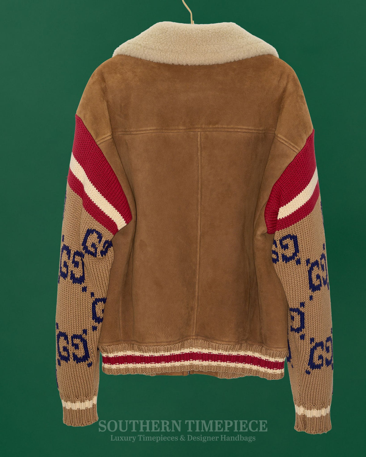 Gucci Men's Brown Knitted Sleeve Shearling Suede Jacket (Size 46) (Brand New w/ Tags)