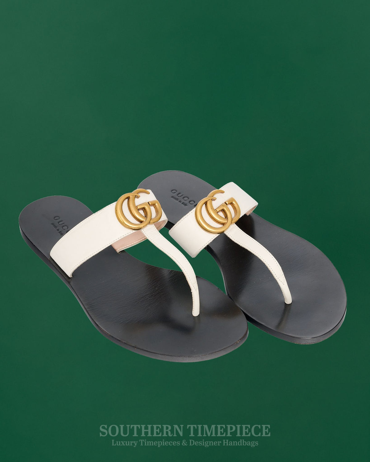 Gucci GG Marmont Thong Sandals - Mystic White Calfskin (Size 36)