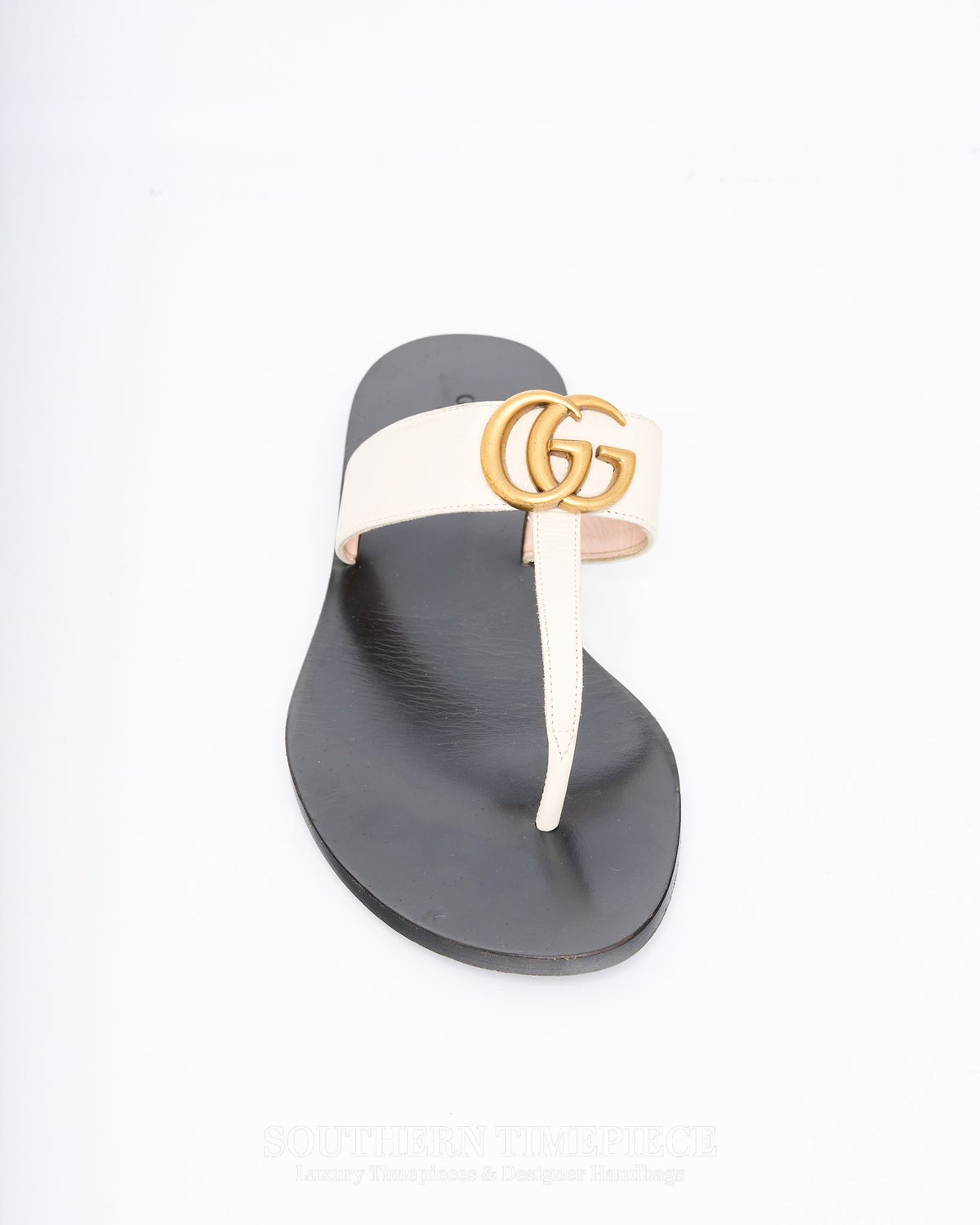 Gucci GG Marmont Thong Sandals - Mystic White Calfskin (Size 36)