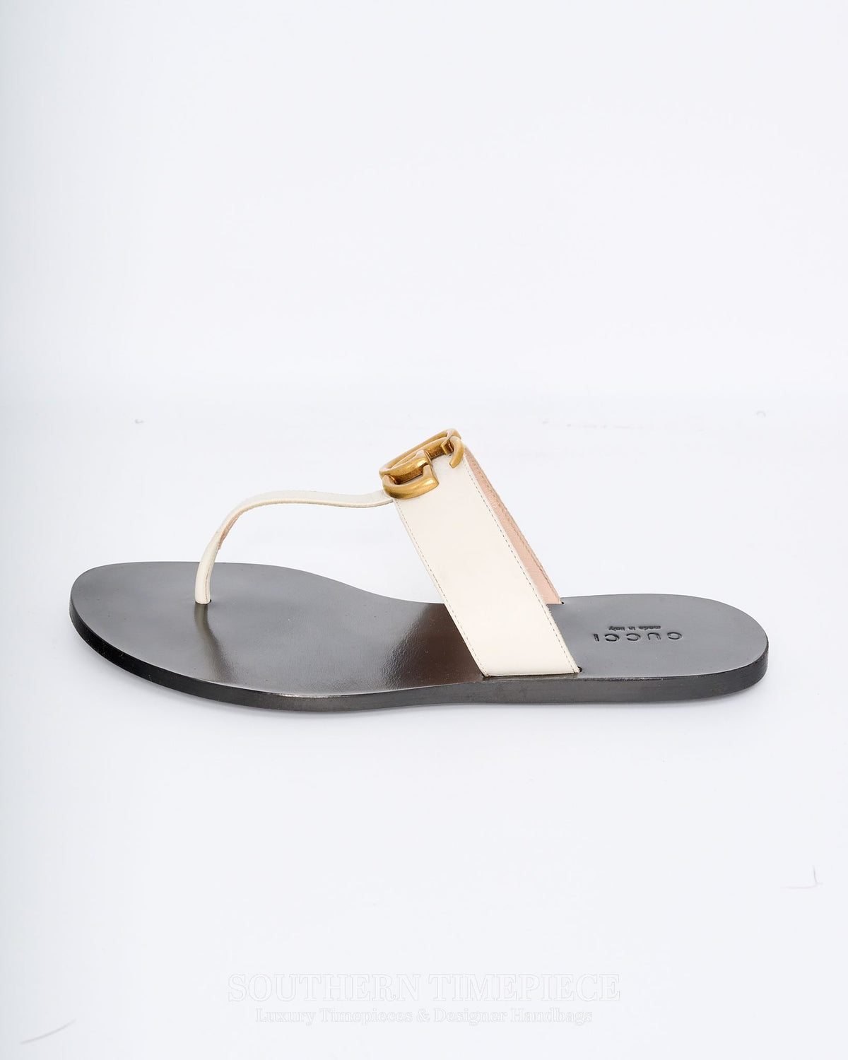 Gucci GG Marmont Thong Sandals - Mystic White Calfskin (Size 36)