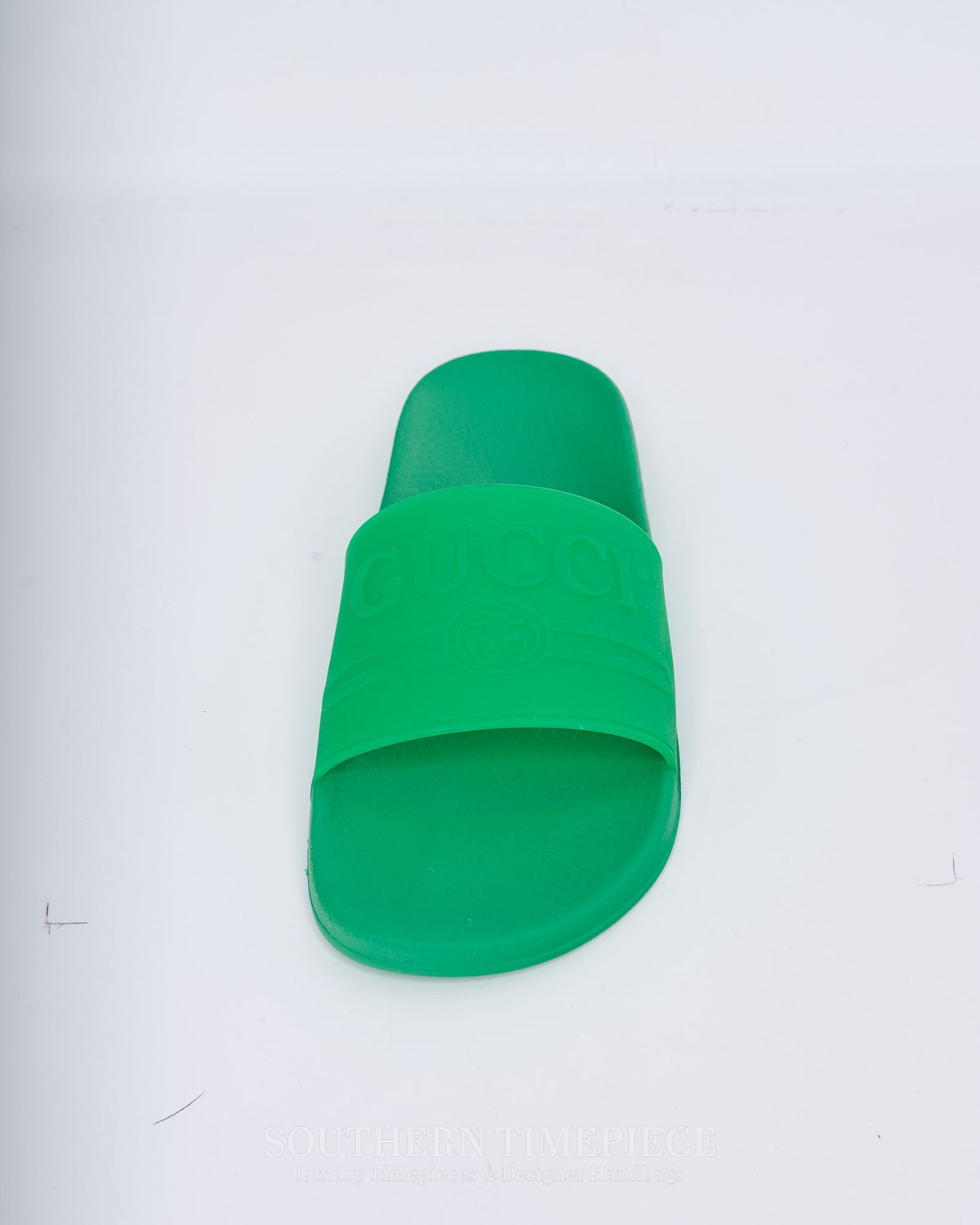 Gucci Logo Embossed Slides - Green Rubber (Size 8)