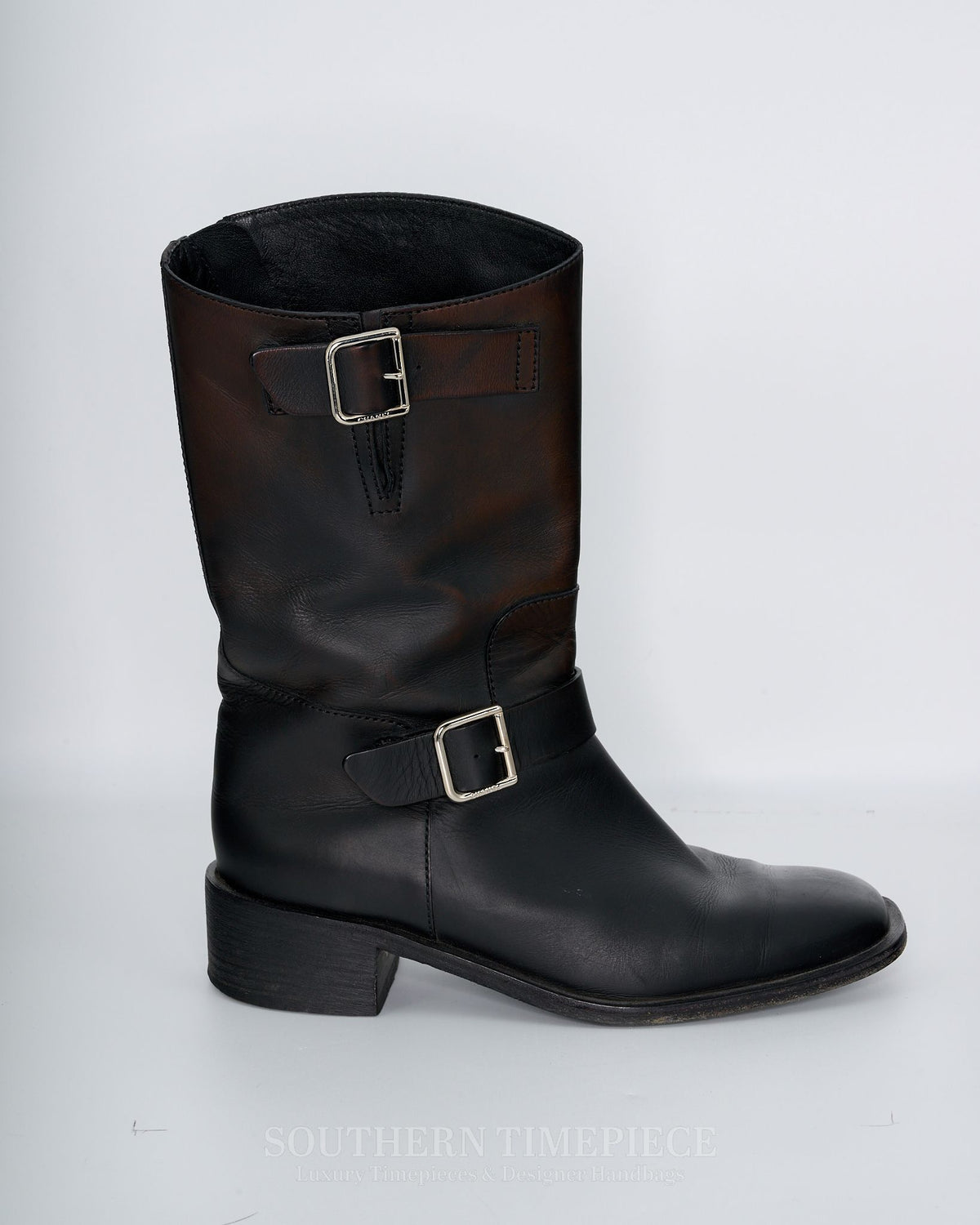 Chanel Moto Buckle Boots - Black Calfskin (Size 40)(US 8)