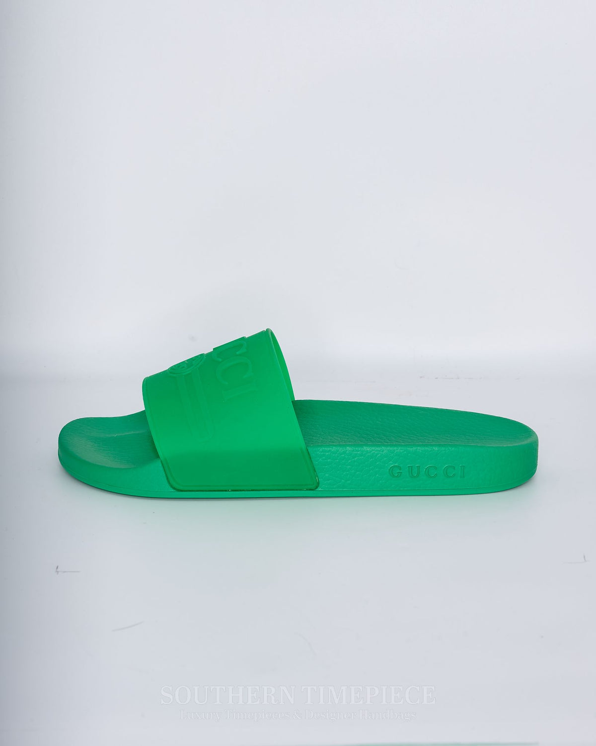 Gucci Logo Embossed Slides - Green Rubber (Size 8)