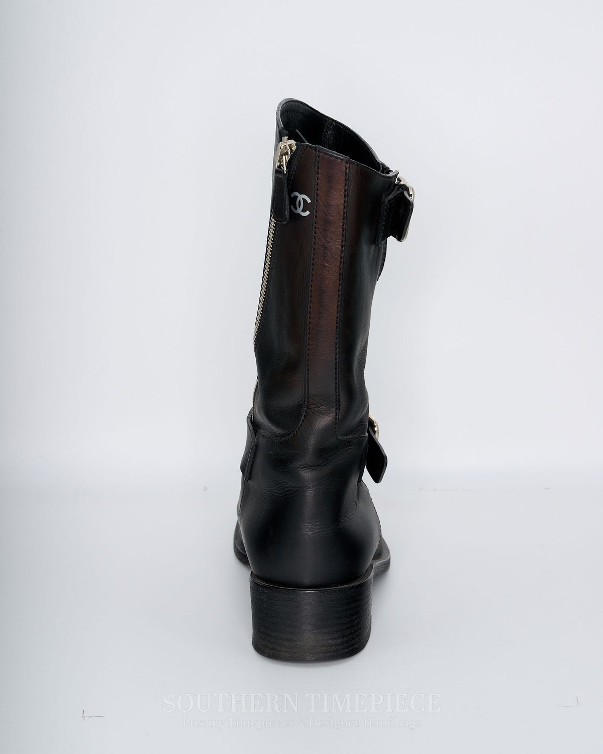 Chanel Moto Buckle Boots - Black Calfskin (Size 40)(US 8)