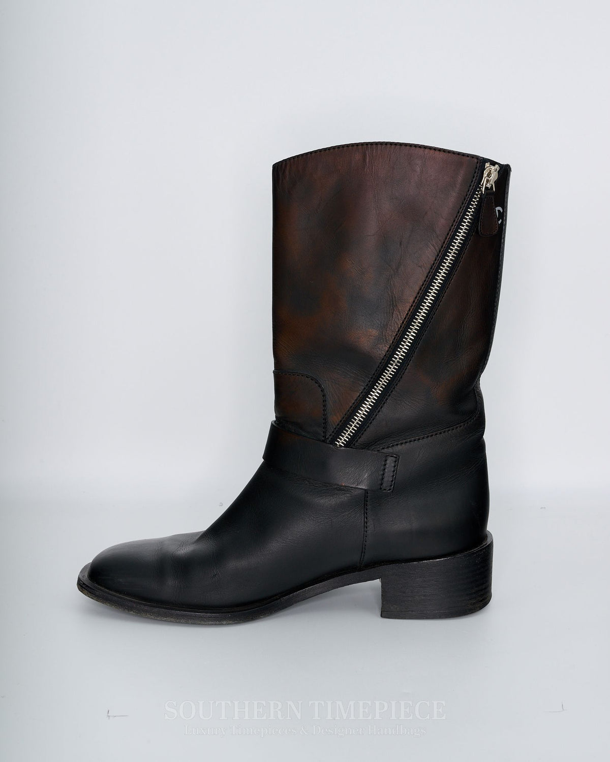 Chanel Moto Buckle Boots - Black Calfskin (Size 40)(US 8)