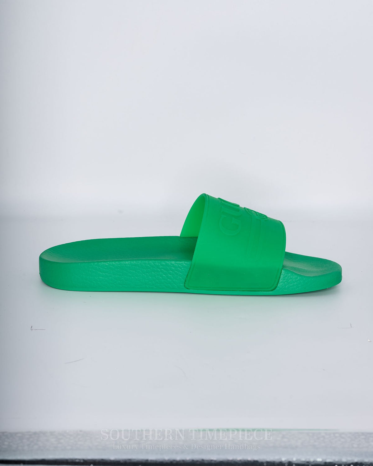 Gucci Logo Embossed Slides - Green Rubber (Size 8)