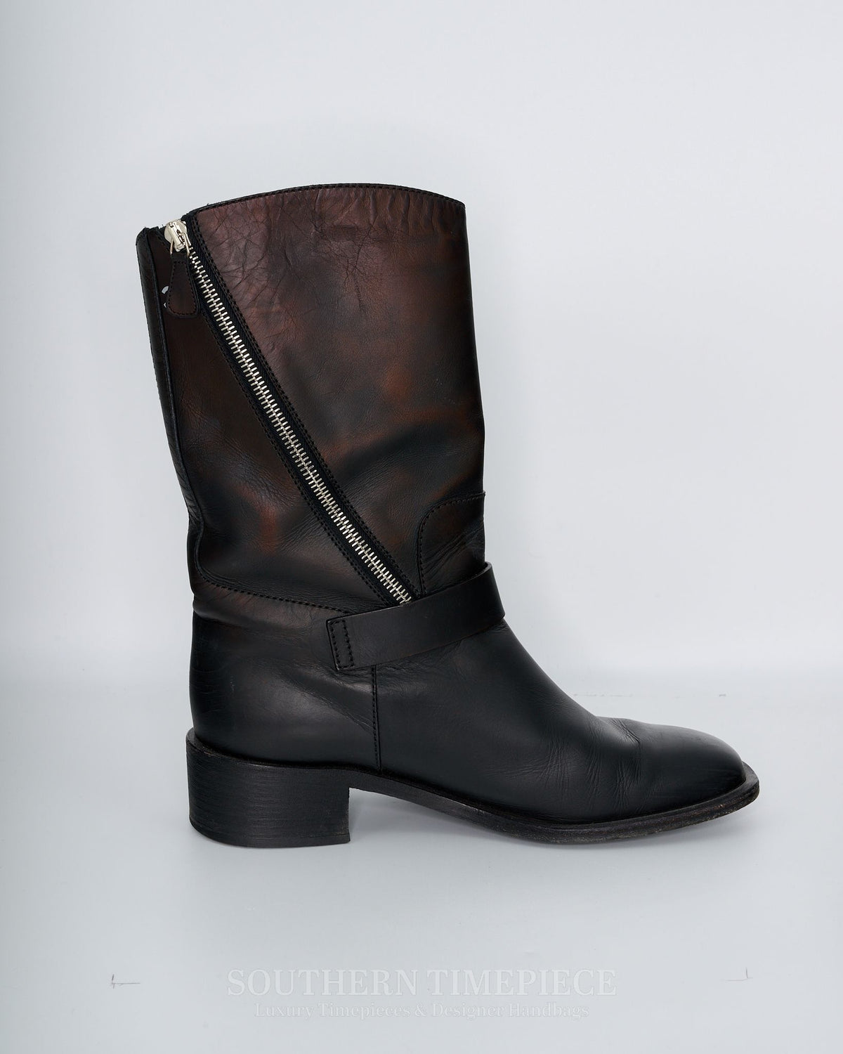 Chanel Moto Buckle Boots - Black Calfskin (Size 40)(US 8)