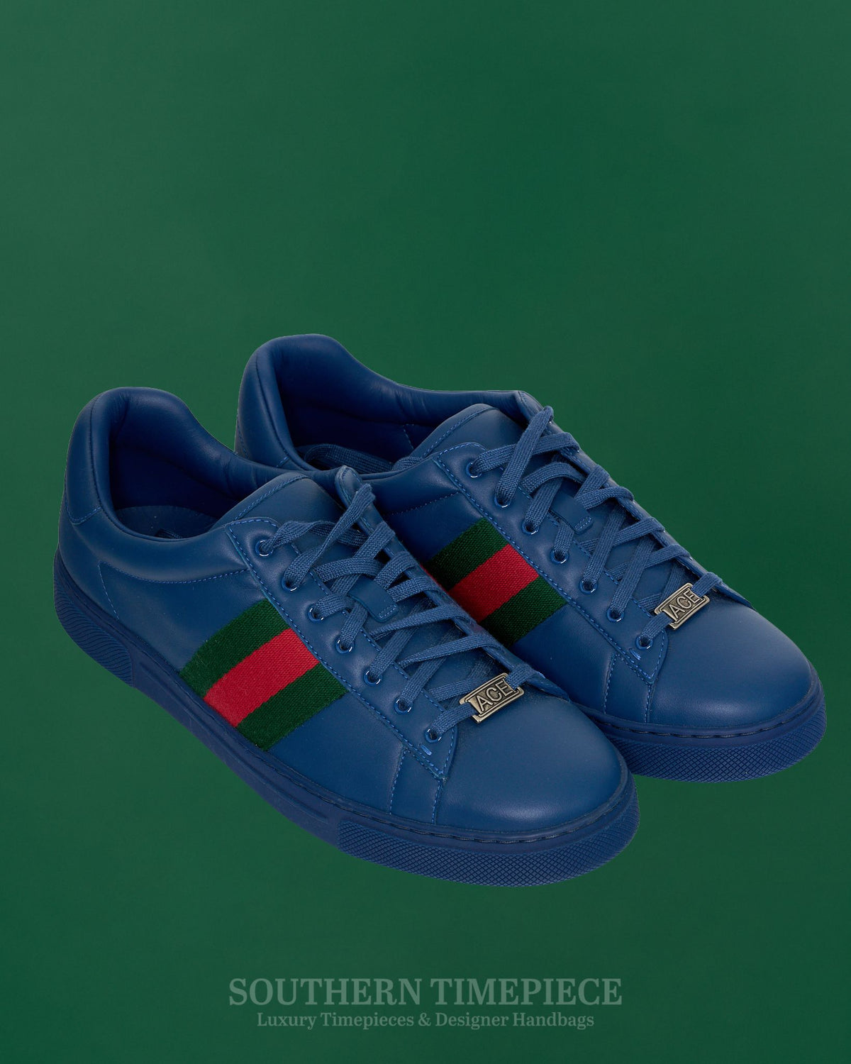 Gucci Ace Sneaker With Web - Blue Leather (Size 10)