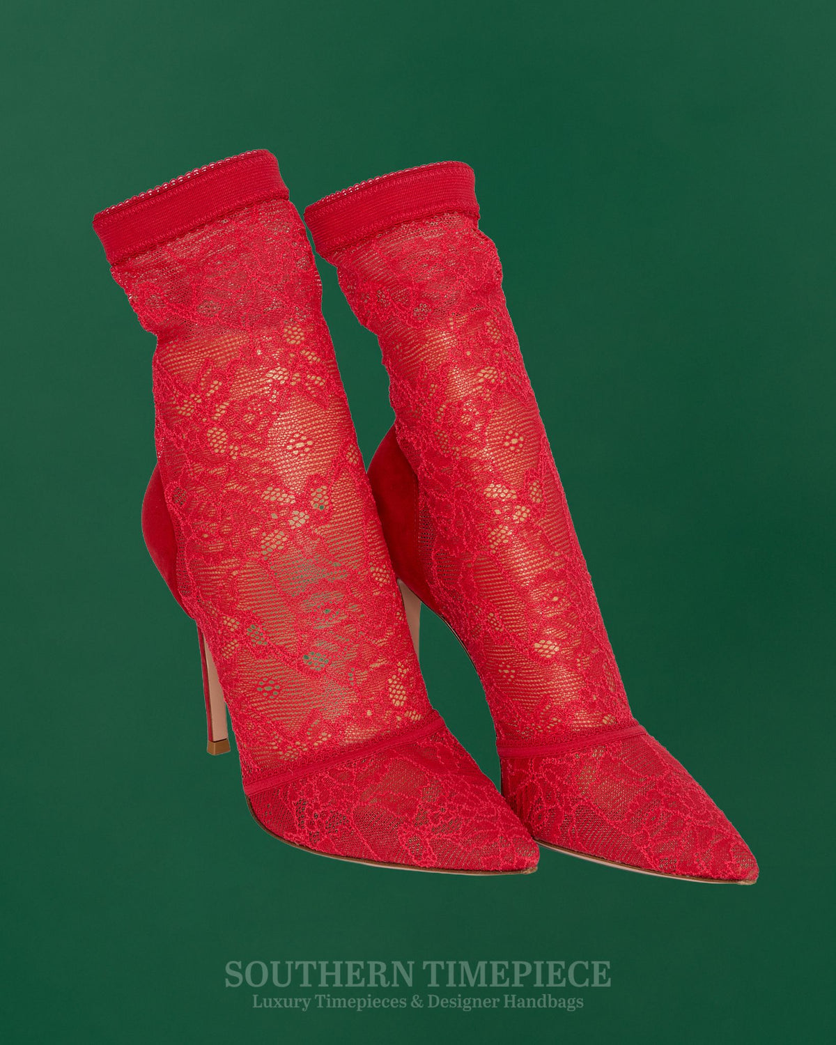 Gianvito Rossi Ankle Boot - Red Lace & Suede