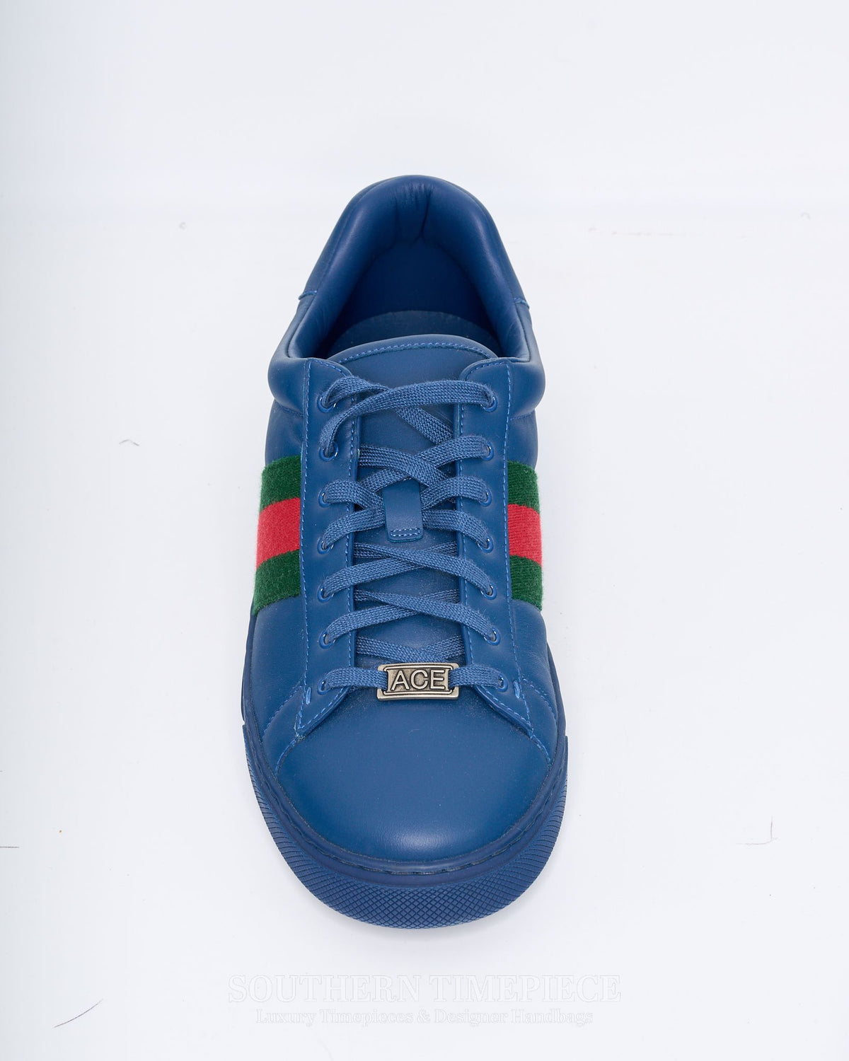Gucci Ace Sneaker With Web - Blue Leather (Size 10)