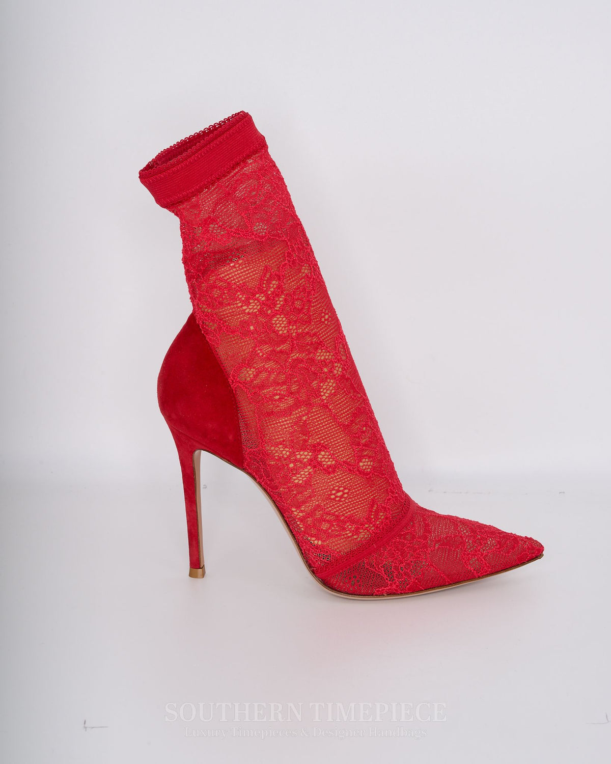 Gianvito Rossi Ankle Boot - Red Lace & Suede