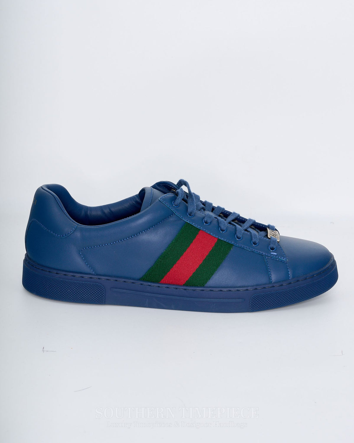 Gucci Ace Sneaker With Web - Blue Leather (Size 10)