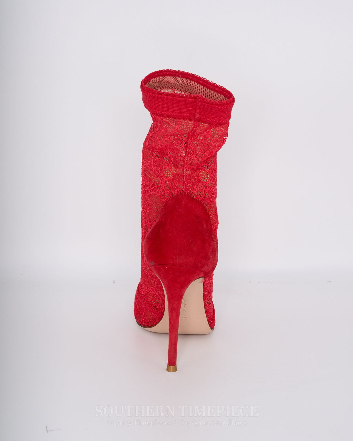 Gianvito Rossi Ankle Boot - Red Lace & Suede