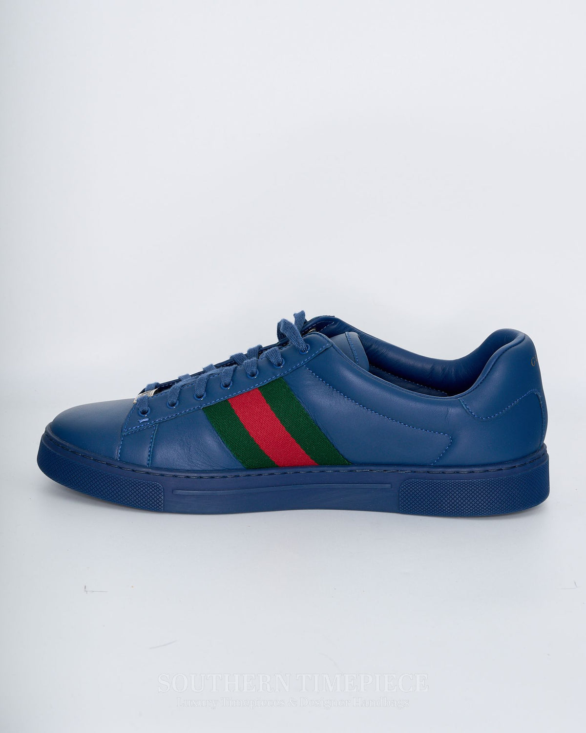 Gucci Ace Sneaker With Web - Blue Leather (Size 10)