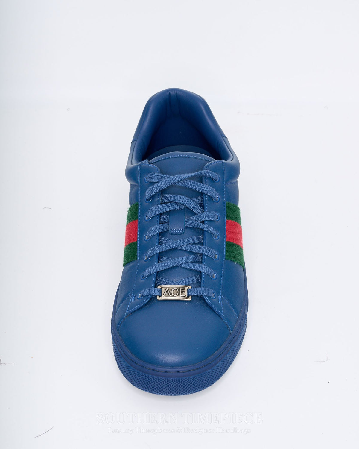 Gucci Ace Sneaker With Web - Blue Leather (Size 10)