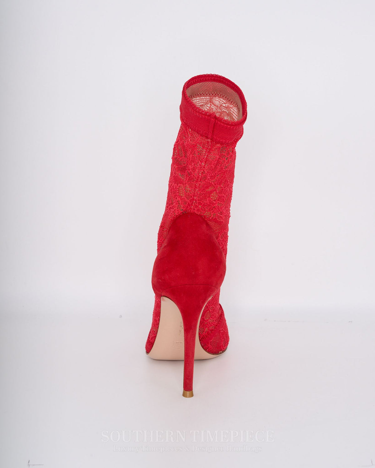 Gianvito Rossi Ankle Boot - Red Lace & Suede