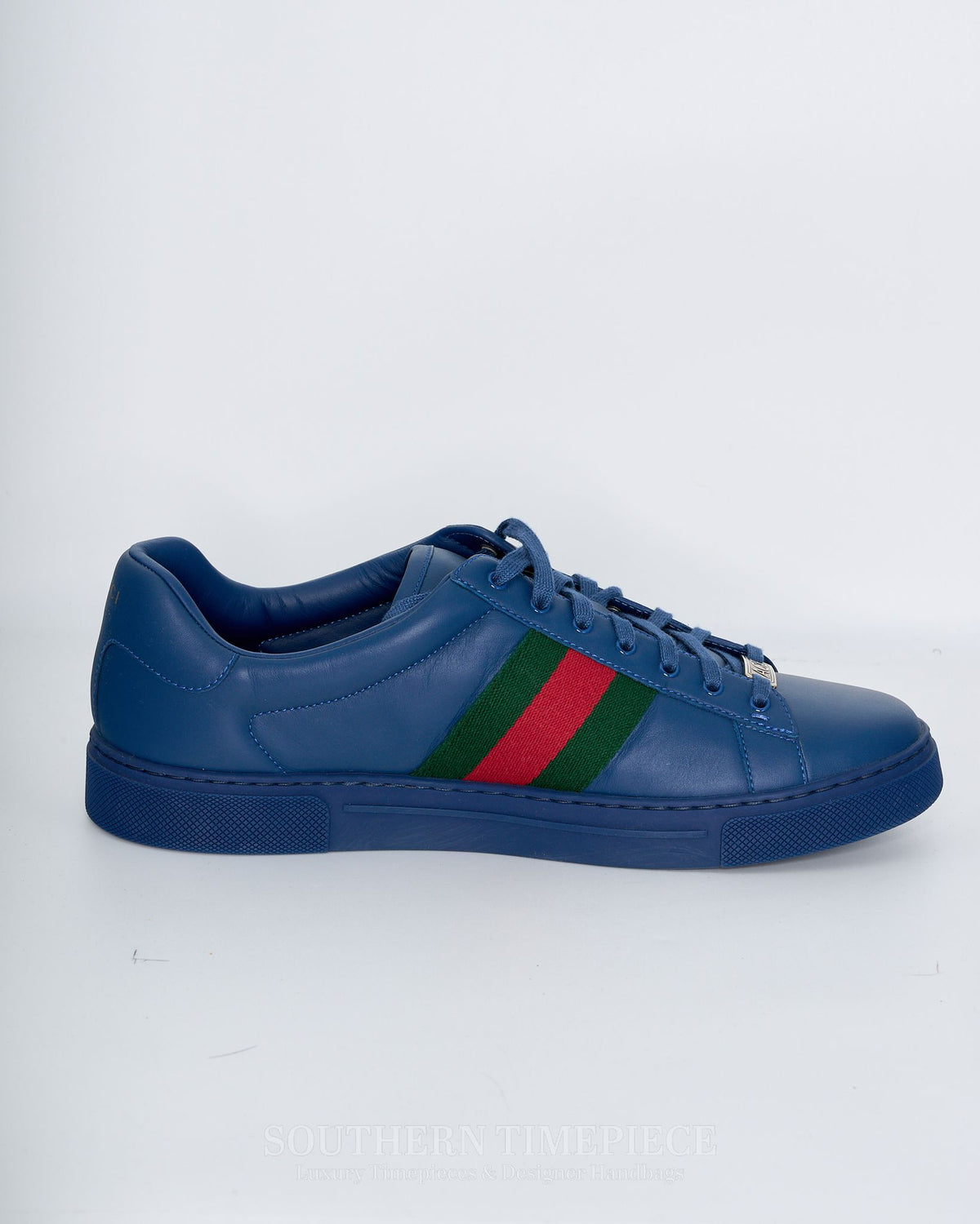 Gucci Ace Sneaker With Web - Blue Leather (Size 10)
