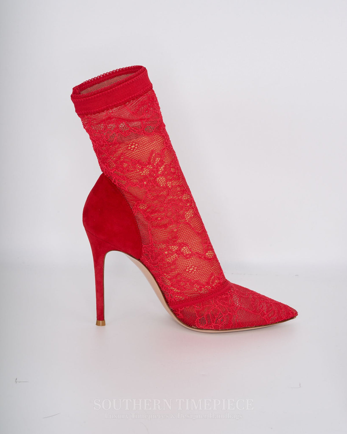 Gianvito Rossi Ankle Boot - Red Lace & Suede