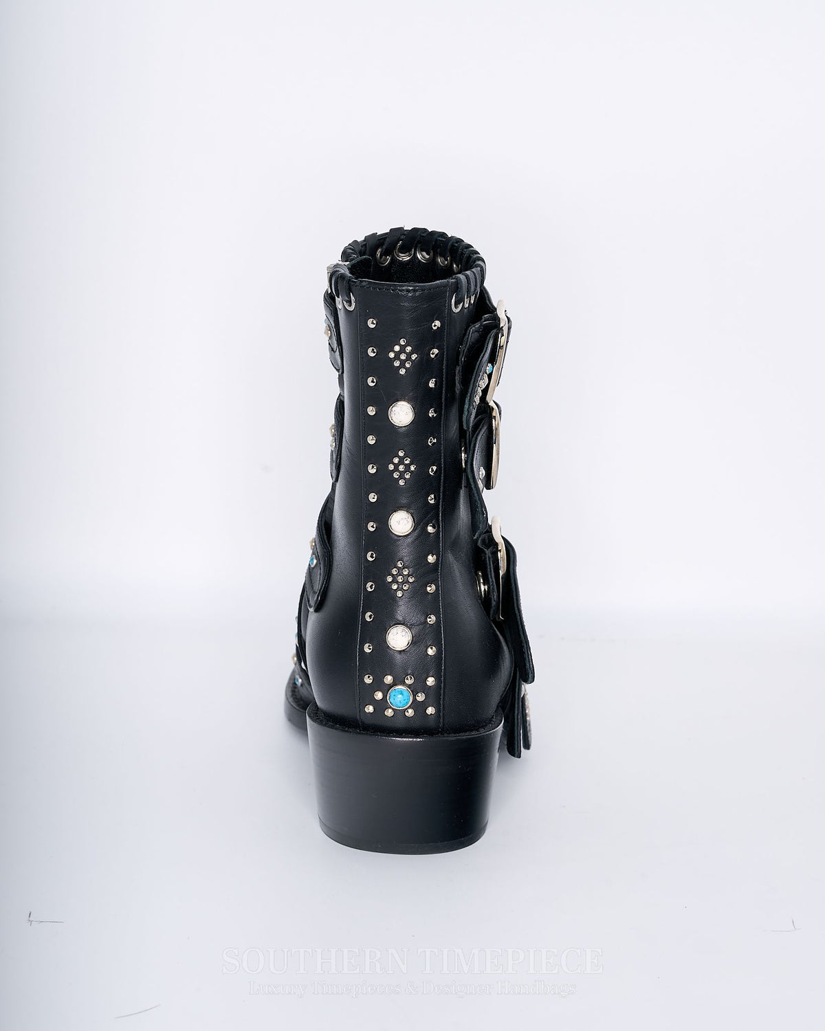 Burberry Albertina Studded Peep-Toe Booties Size 37