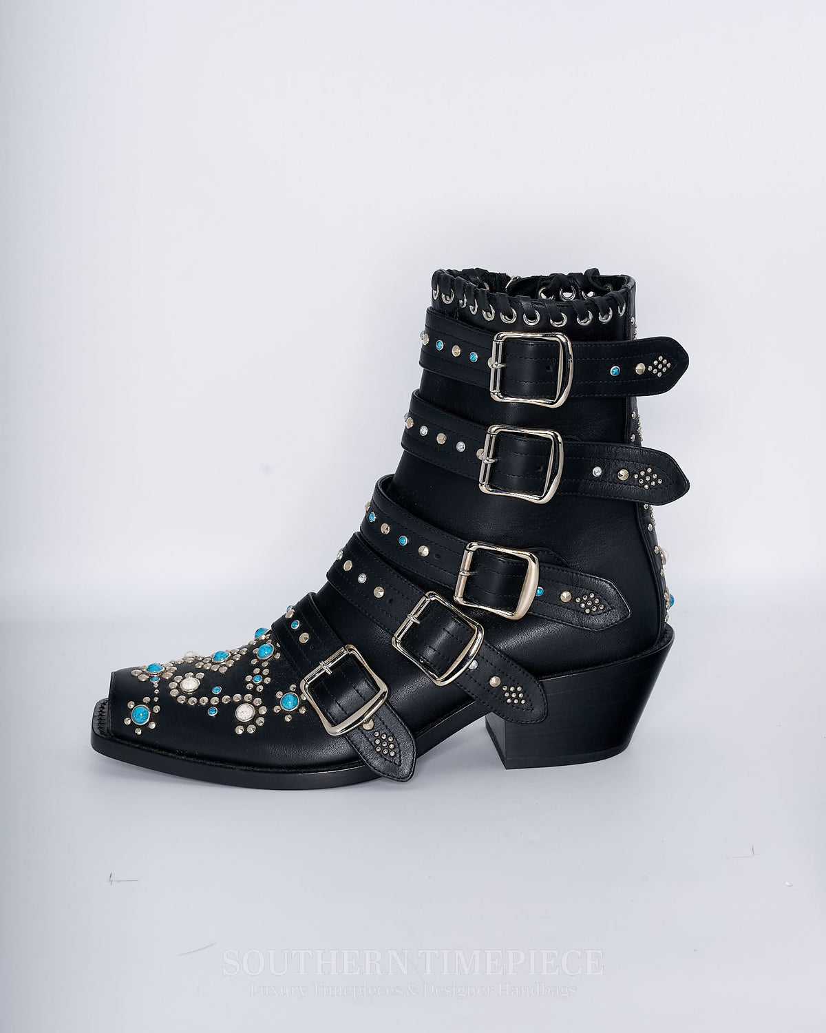 Burberry Albertina Studded Peep-Toe Booties Size 37