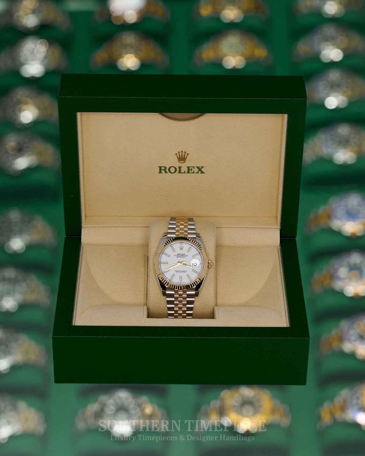 41mm Rolex Datejust with White Stick Dial in 18kt Yellow Gold and Stainless on Jubilee (Ref: 126333)(Year: 2016+)(Box & Appraisal)