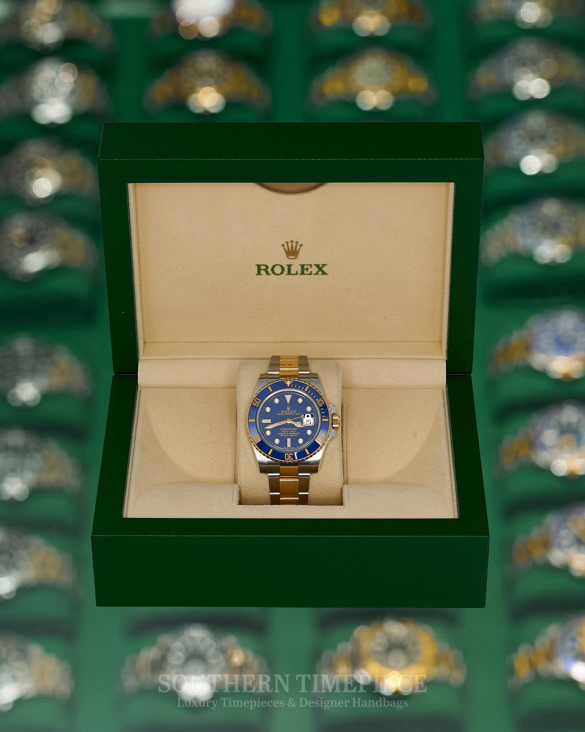 40mm Rolex Submariner Date "Bluesy" with Rare Flat Blue Serti Diamond Dial in 18kt Yellow Gold & Steel (Ref: 116613LB)(Year: 2009)(Box & Appraisal)